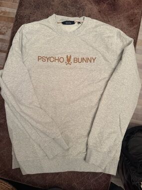 Psycho Bunny Light Heather Gray Crewneck with Brown Logo